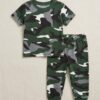 Cotton Knit Half Sleeves Co-ord Night Suit With Block Print - Army Green