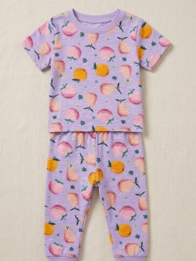 Cotton Knit Half Sleeves Co-ord Night Suit With Fruit Print - Purple