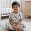 Cotton Knit Half Sleeves Co-ord Night Suit With Graffiti Print - Black & White