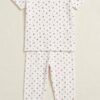 Cotton Knit Half Sleeves Co-ord Night Suit With Floral Print - Red