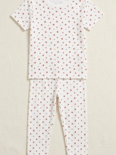 Cotton Knit Half Sleeves Co-ord Night Suit With Floral Print - Red