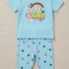 Cotton Knit Half Sleeves Co-ord Night Suit With Heart Print - Blue