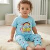 Cotton Knit Half Sleeves Co-ord Night Suit With Heart Print - Blue