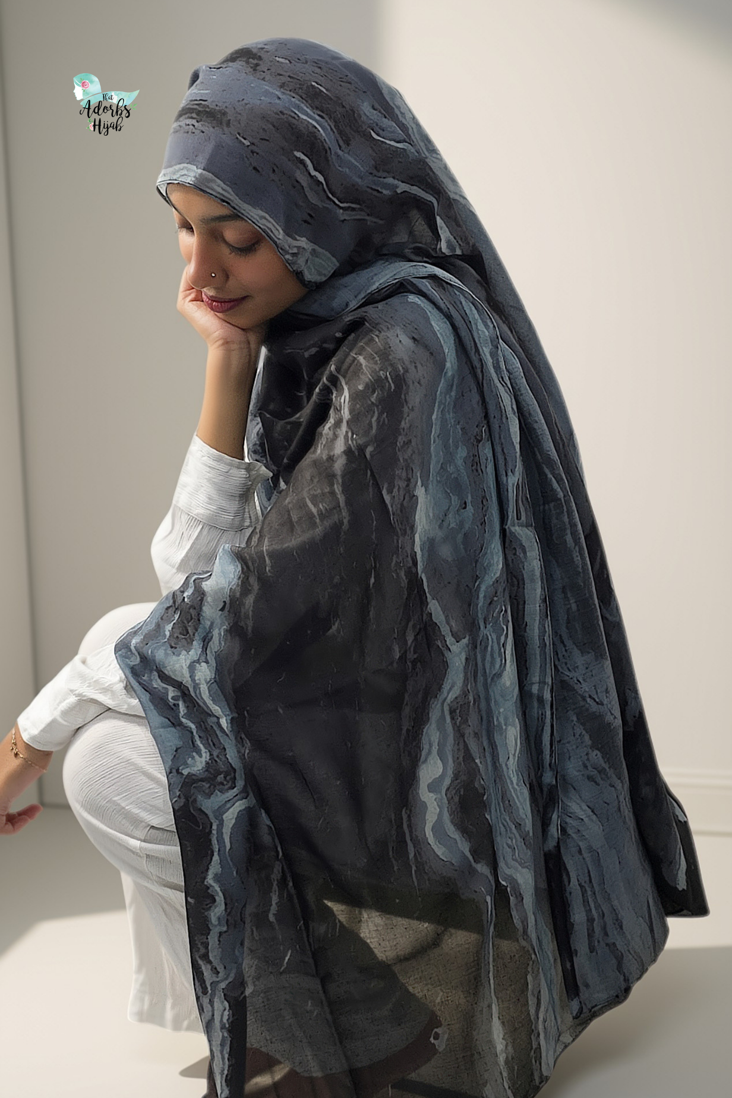 Stormy Slate Printed Modal Hijab