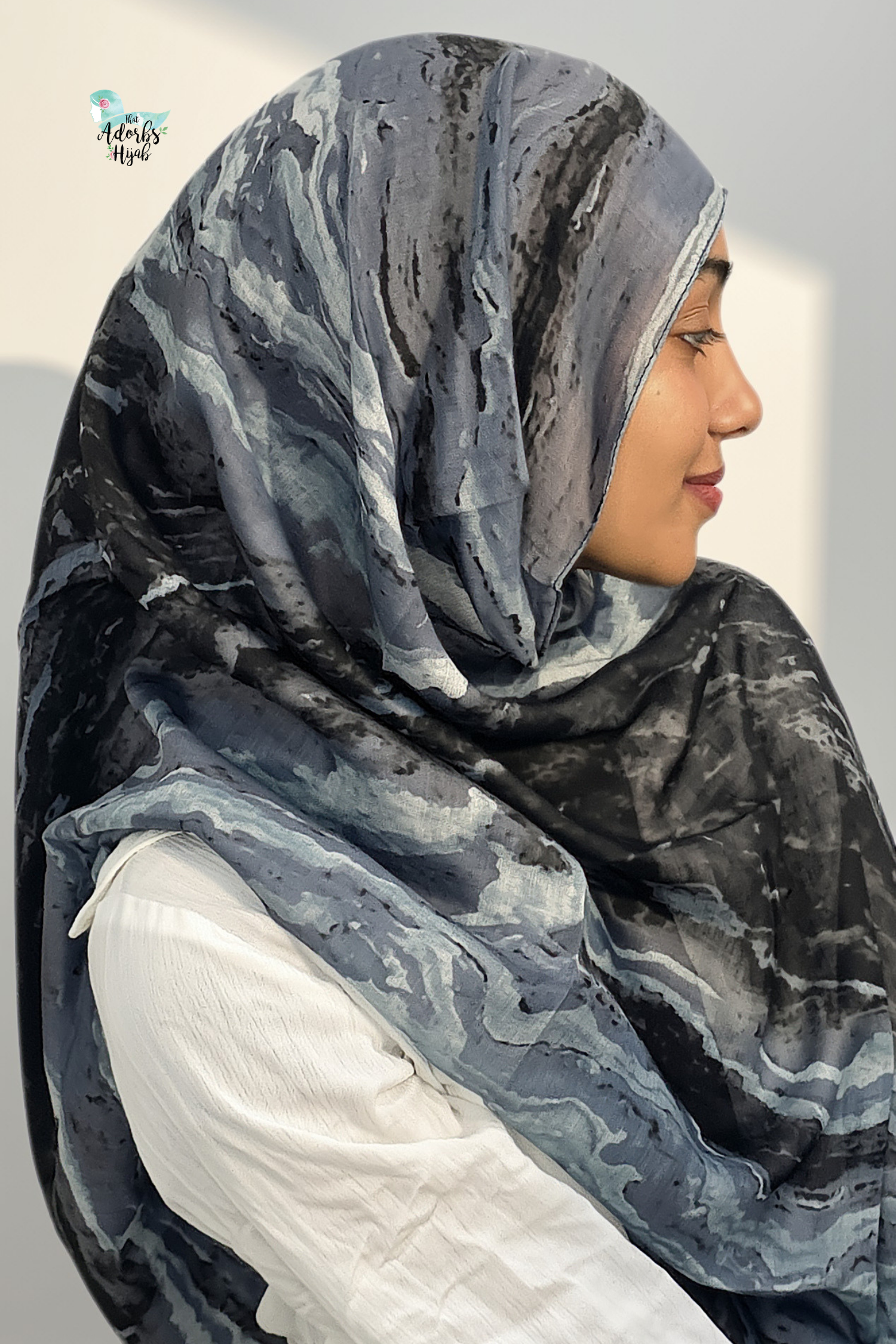 Stormy Slate Printed Modal Hijab