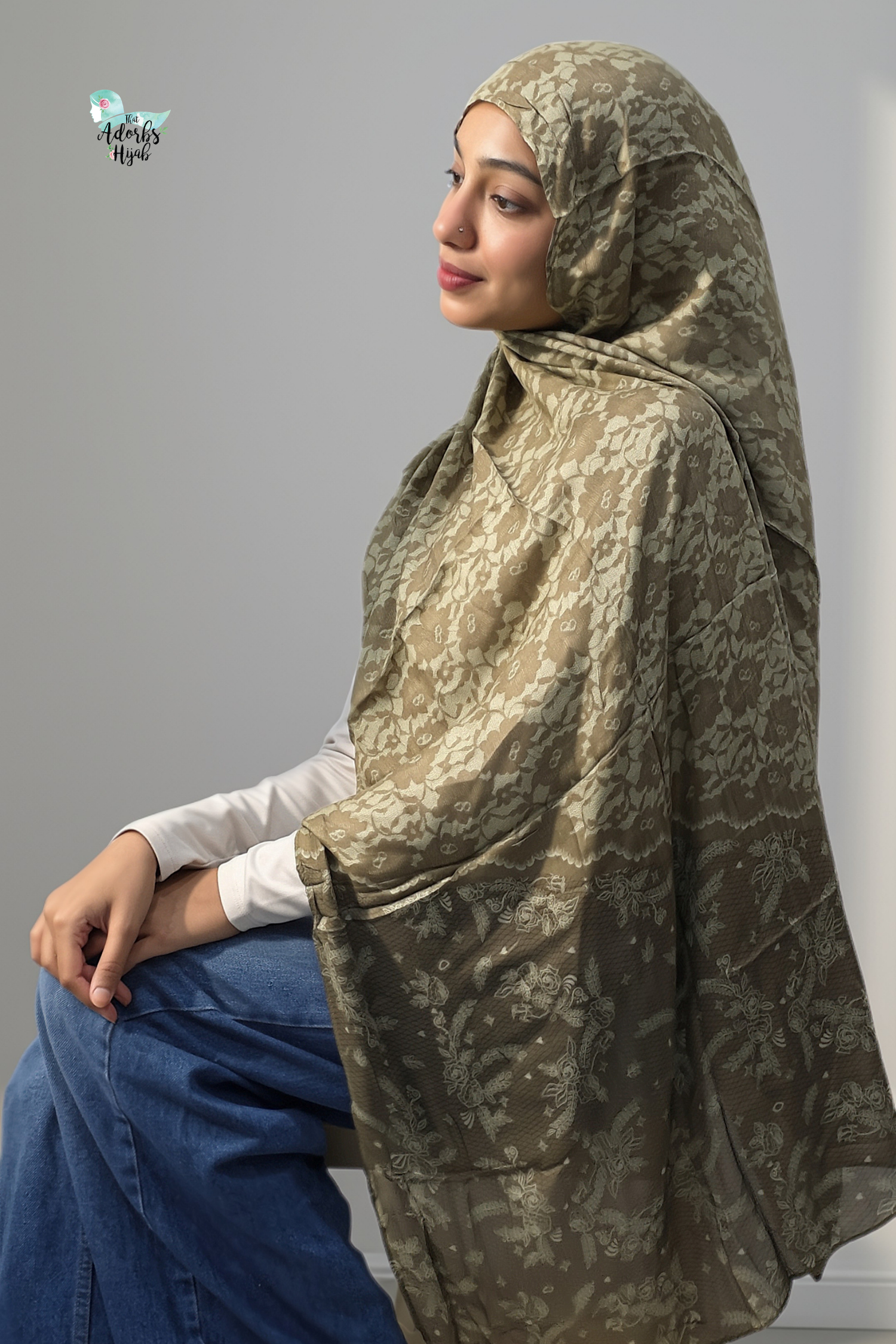 Sage Lace Printed Modal Hijab - Image 2