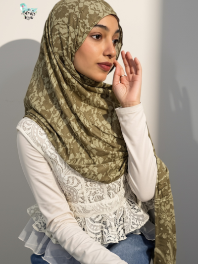 Sage Lace Printed Modal Hijab