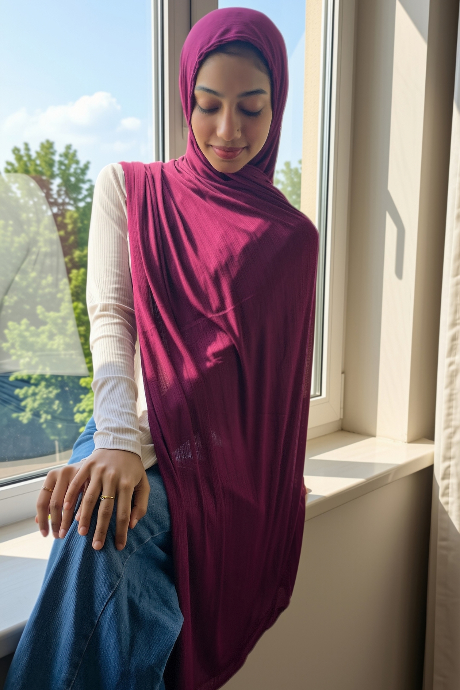 plum textured jersey hijab