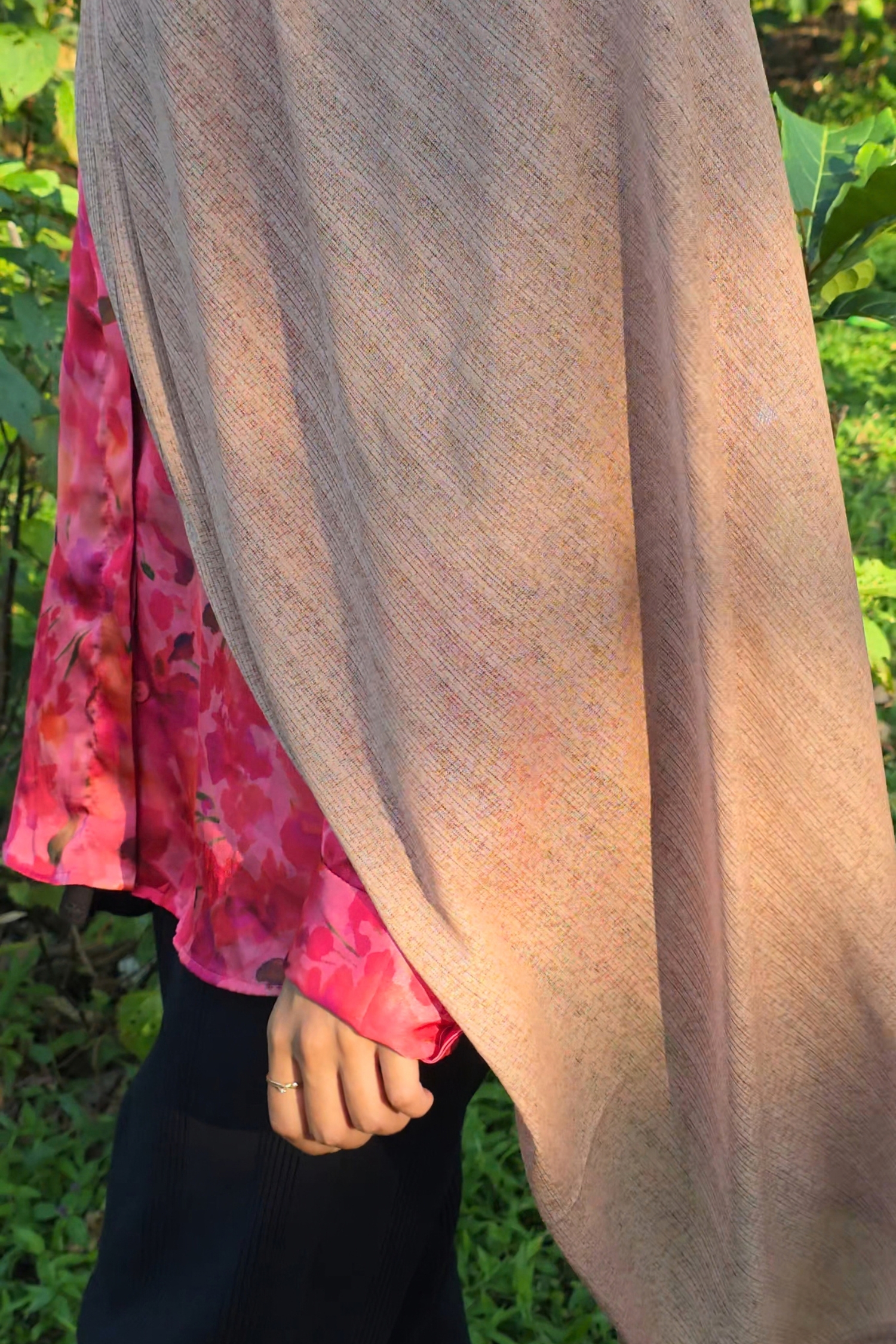Taupe Textured Jersey Hijab - Image 2