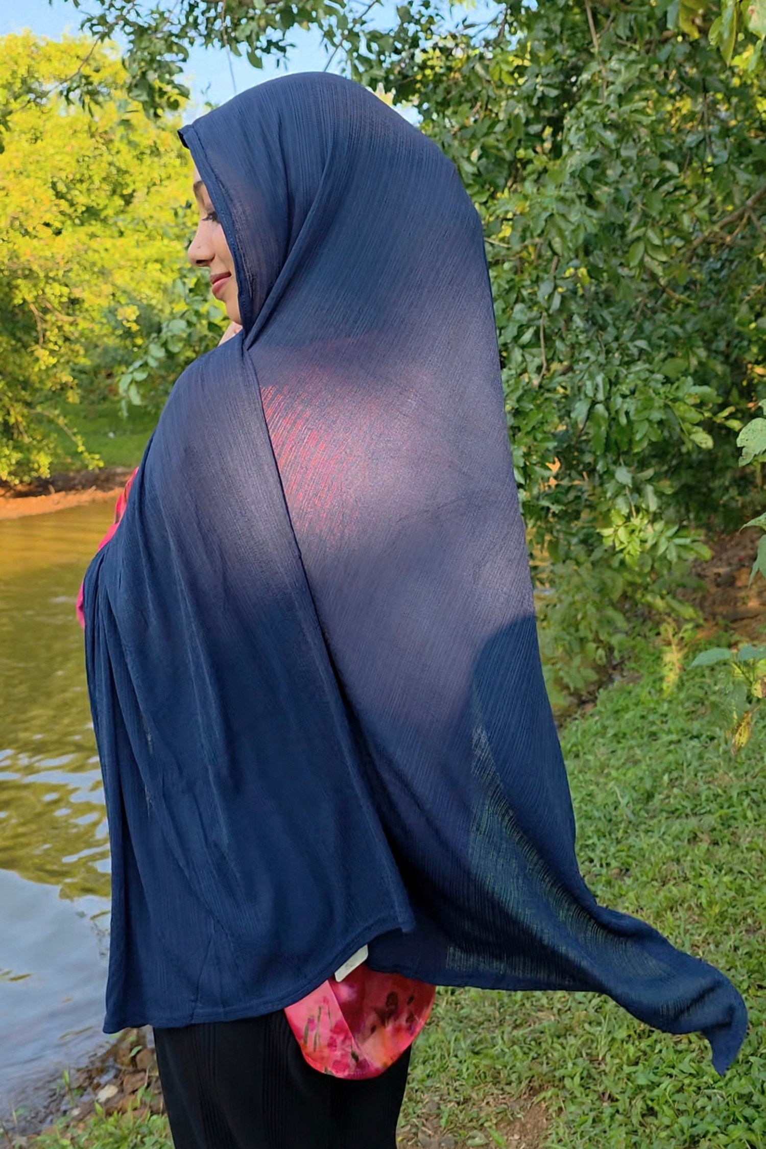 Navy textured jersey hijab