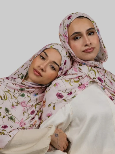 Baby Pink Floral Printed Modal Hijab