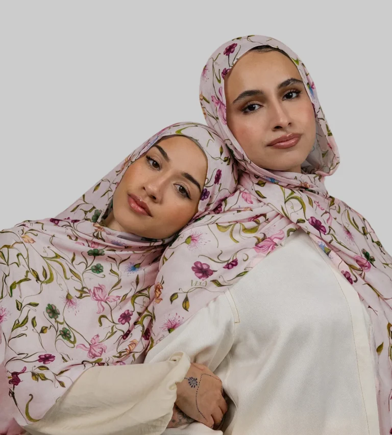 Baby Pink Floral Printed Modal Hijab