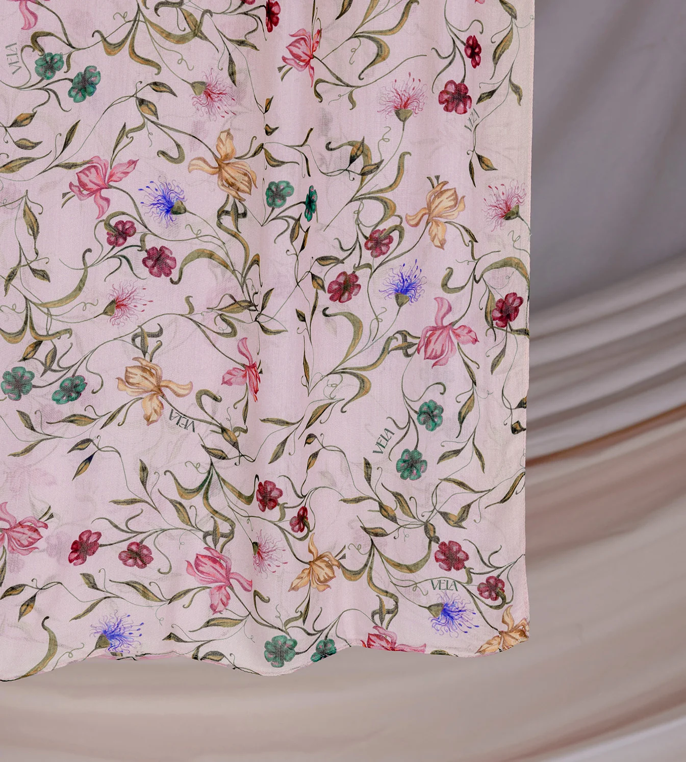 Baby Pink Floral Printed Modal Hijab